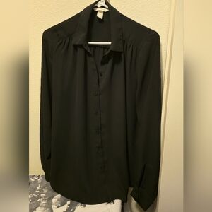 Sheer Women's Small Black Button Down Top Office Goth